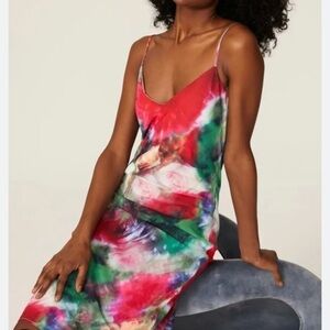 Adam Lippes Collective Floral Multi Color Silk Charmeuse Slip Midi Dress